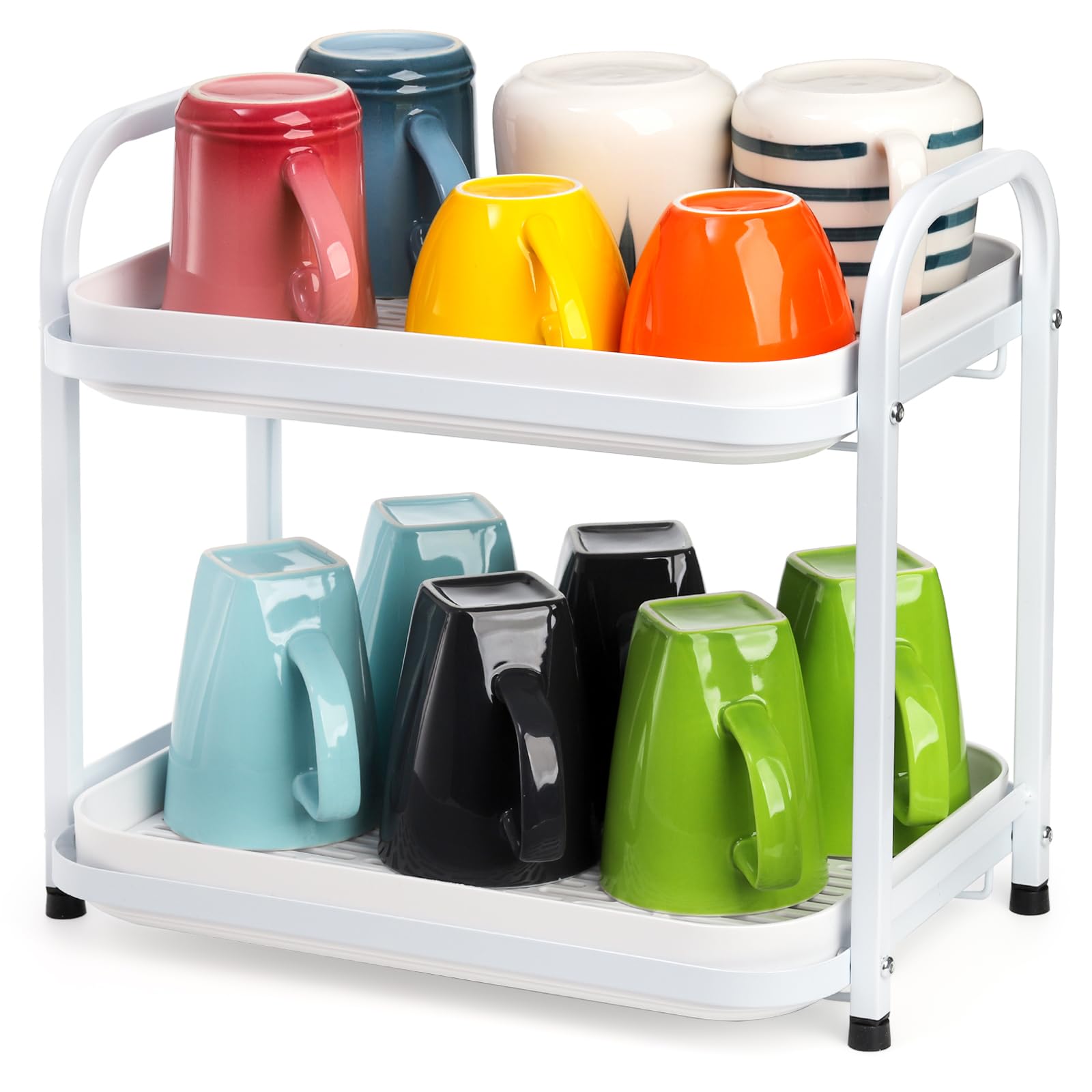 Photo 1 of Peohud 2 Tier Cup Drying Rack with Drain Tray, Countertop Mug Holder, Multi-Functional Kitchen Storage Organizer Shelf for Glasses, Tumbler, Teacups, Spice Rack