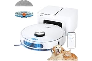 SHELIKI Robot Vacuum and Mop, 3-in-1 Robotic Vacuums Cleaner with LiDAR Navigation Smart Mapping & Max Strong 6000Pa Suction, Self Emptying Bases for 70 Days-White