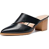 Syktkmx Women's Cutout Backless Mules Slip On Closed Toe Chunky Stacked Heeled Sandals