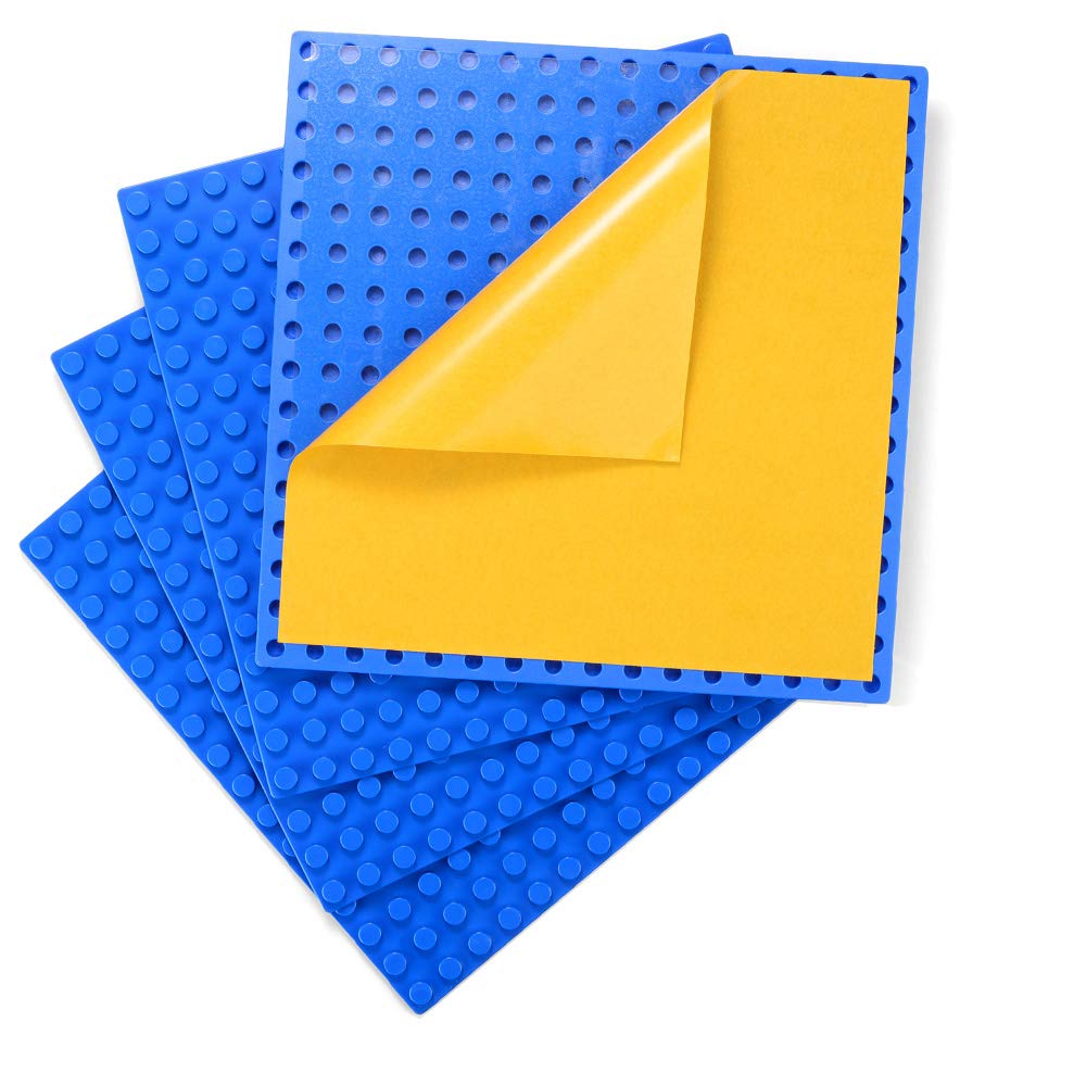 Photo 1 of MIMAX Self-Adhesive Baseplates Compatible with DUPLO, Peel-and-Stick Baseplate for DIY Play Table or Wall - 4 Pack (10" x 10") (Blue)