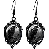 Gothic Bat Cameo Earrings Vintage Witch Dangle Earrings Punk Dark Raven Earrings Halloween Jewelry Accessories for Women