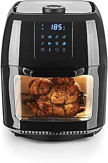 GOURTMETmaxx Digitale XXL Heißluft-Fritteuse 9 Liter| Frittieren ohne Fett, Ofen und Drehgrill, inkl. Schaschlikspießen | Hochwertiger Kunststoff [1800 Watt/Schwarz]