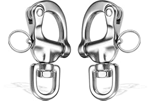 BSET MATEL Quick Release Snap Hook, 316 Stainless Steel Swivel Eye Snap Shackle Sailing Hook, 2 Pcs Marine Sailboat Shackles for Sailing Rigging, Panic Snap, Spinnaker Clip, Sailing Equipment.