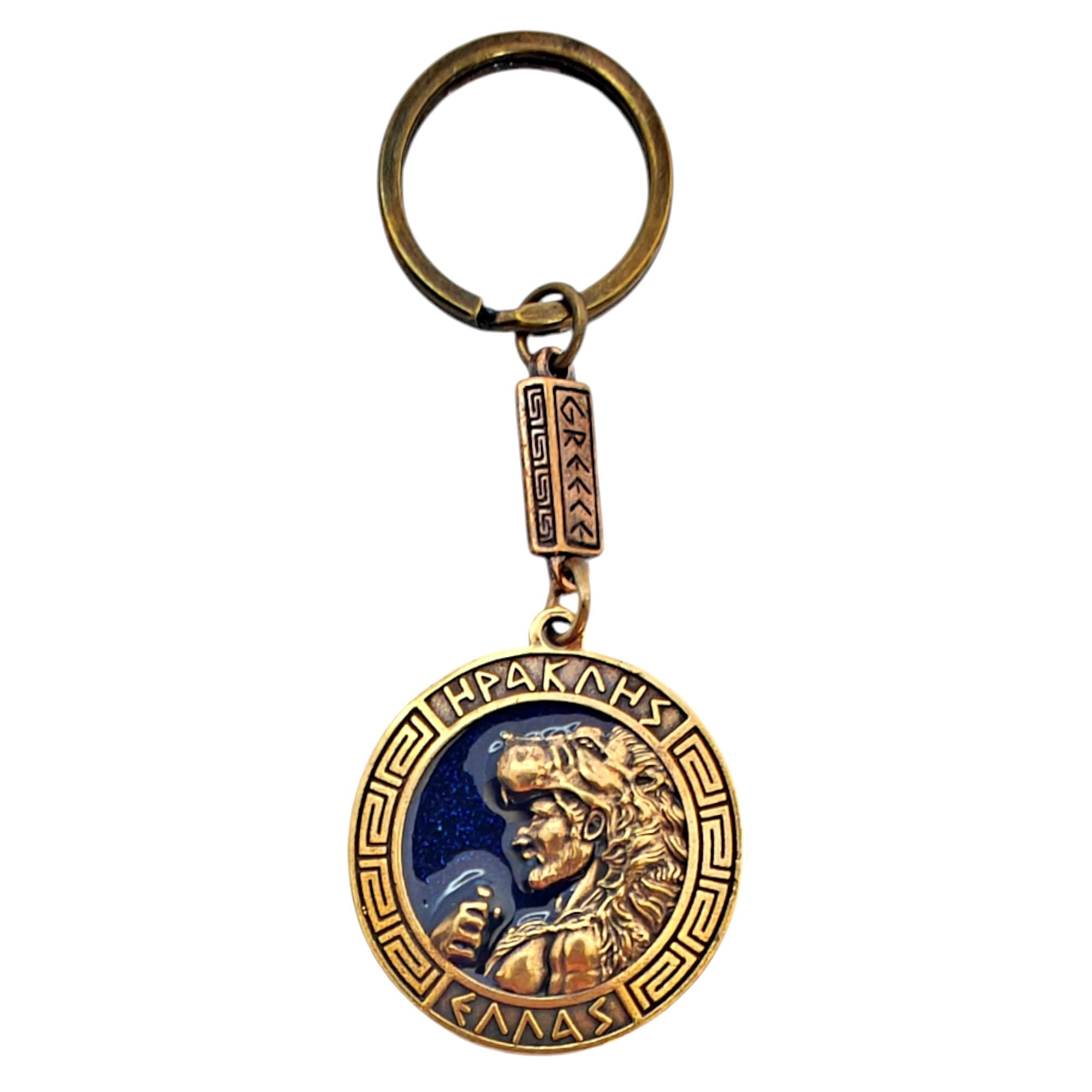 IconsGr Key Ring Ancient Coin Hercules Shield Pegasus Keychain Blue