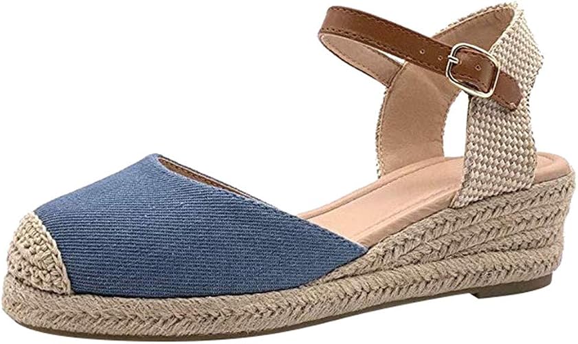 Sandales Plateforme Femme PIZZ ANNU - Espadrille Compensée 6,6cm, Bride Cheville, Toile, Taille 36-42