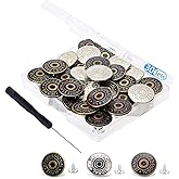 30 Sets Jeans Replacement Buttons 20mm Jean Buttons Replacement Kit with Rivets and Metal Base in Storage Box(Bronze,Silver,Copper)