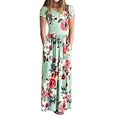 YIJODM Girls Floral Maxi Dress, Flower Printed Short Sleeves Dress with Pockets Summer Long Holiday Dress
