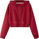 SweatyRocks Women's Long Sleeve Drawstring Full Zip Hooded Jacket Crop Sweatshirt