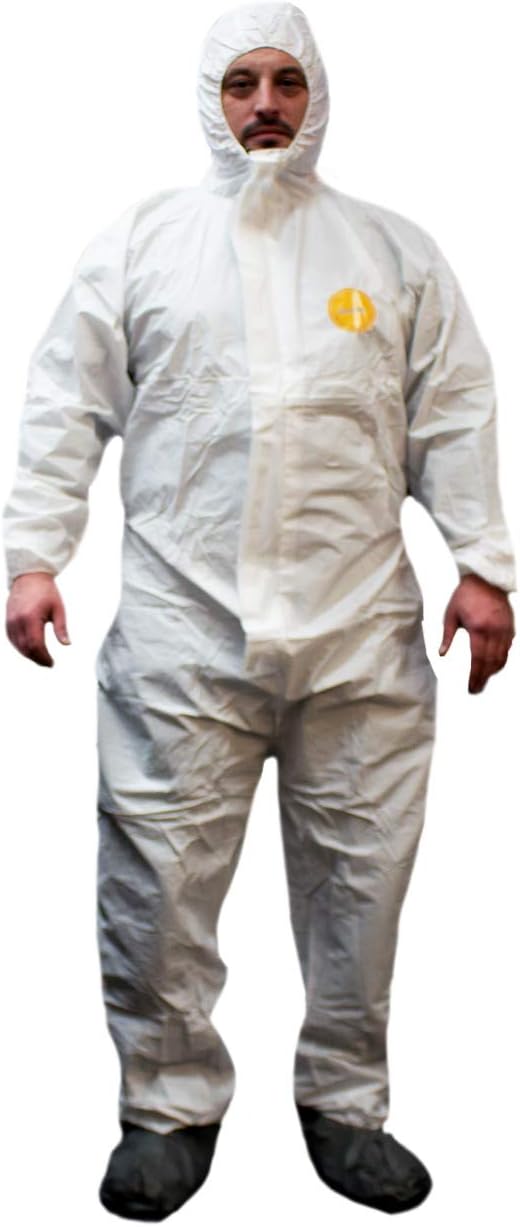FGS Microporous Protective Coverall suits with Hood & Boots, Zipper Front, Disposable, Elastic wrist (XXXL, White) 1 PC