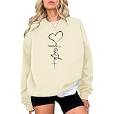KIEKIECOO Faith Christian Sweatshirts for Women Religious Crewneck Sweatshirt Letter Print Fall Pullover Long Sleeve Tops
