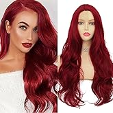 Tseses Red Long Curly Wavy Wigs for Women Natural Side Part Cosplay Halloween Synthetic Fiber Wig Heat Resistant Wig