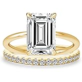 Effinny 3.5ct Elongated Emerald Cut Wedding Ring Set,Solitaire Engagement Ring with Half Eternity Wedding Band,925 Silver Bridal Ring Set