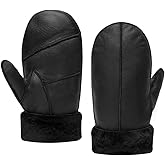 MGGMOKAY Men Leather Mittens Shearling Sheepskin Fur Lined Winter Mitten Gloves