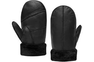 MGGMOKAY Men Leather Mittens Shearling Sheepskin Fur Lined Winter Mitten Gloves
