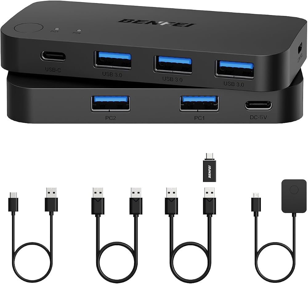 BENFEI USB 3.0 Switch 2 Computers 3x USB 3.0 1x USB-C with Remote