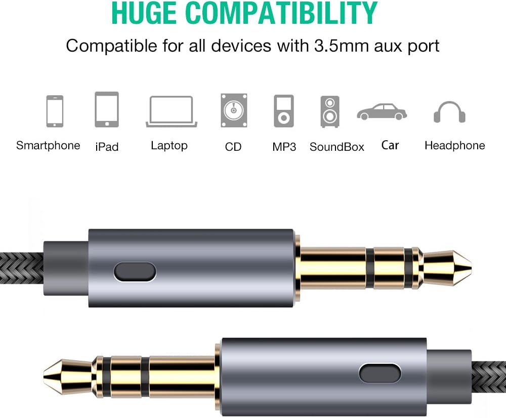 Oldboytech AUX Cable, [2-Pack, 4ft, Hi-Fi Sound] 3.5mm Nylon Braided AUX Cord for Car Compatible with Stereos, Speaker, iPod iPad, Headphones and More: Electronics