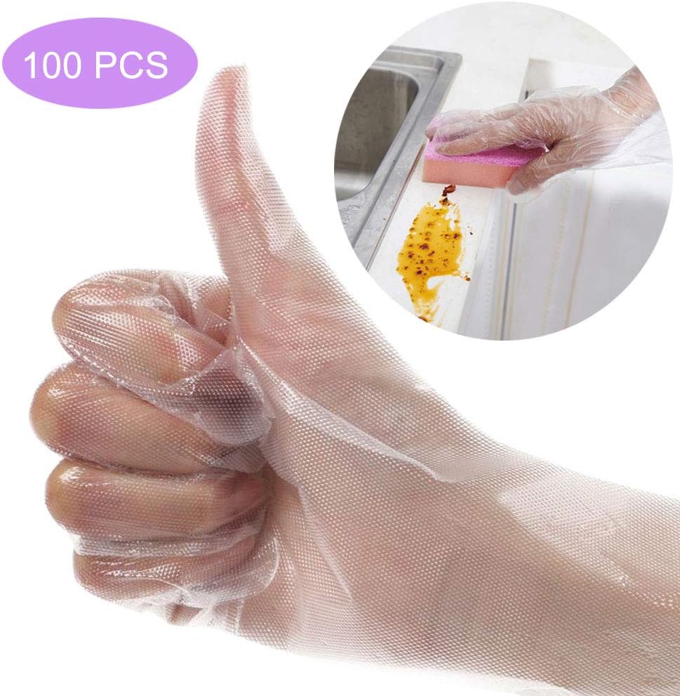 100 PCS Disposable Gloves, Thickened Vinyl Gloves Disposable Medium, Universal Transparent Plastic Hand Gloves for Kitchen Cleaning, Safety Protection (Avoid Touching), Food, Bathroom, Hairdressing