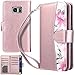 UrbanDrama Case for Galaxy S7, S7 Wallet Case Kickstand Floral Premium PU Leather Flip Folio Magnetic Credit Card Slot Cash Holder Protective Case Compatible for Samsung Galaxy S7, Rose Gold