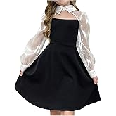 OYOANGLE Girl's Long Sleeve Cute Princess Dress Color Block Cutout Flared Long Dresses