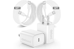 DELONI 20W USB C Fast Charger for iPhone 15/15 Pro/15 Pro Max, iPad Pro 12.9/11 inch, Long USB C to USB C Cable 10FT with C iPad Charger Fast Charging for iPad Pro 11/12.9 2021, iPad Mini 6-2 Pack