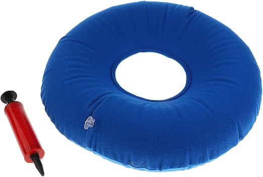 2 Coussins D'Assise Gonflables En Anneau - Soulagement Hémorroïdes Et Coccyx | Bleu Et Gris