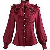 Nuoqi Victorian Blouse Womens Gothic Shirt Vintage Long Sleeve Lotus Ruffle Tops