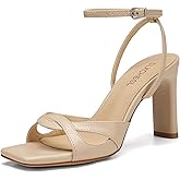 SLXCHBSL Women'S Strappy Heels For Women 3.2 Inch Chunky Block Heels Straps Square Open Toe Sandals With Adjustable Ankle Strap Comfortable Wedding Party Dress Heels