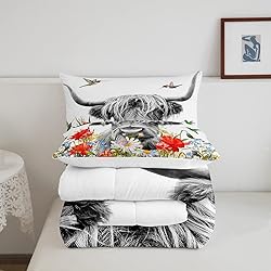 Highland Cow Comforter Set King, Red Poppy Floral