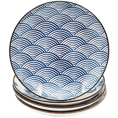 YALONG Ceramic Japanese Dinner Plates Set 7 Inch Appetizer Shallow