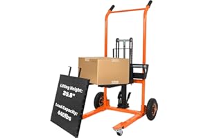 T TORY CARRIER Tory Carrier Material Lift Pallet Stacker, Manual Stacker, 440 lbs, 35.8" Max Lift, Hydraulic Pallet Truck Dolly, Swivel Casters Lift Table Cart with Steel Platform(Orange)