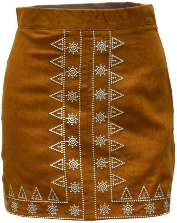 Gamery Women Faux Suede Short Skirts High Waist Embroidery Pencil Dresses