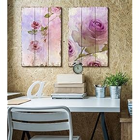 Lilac Colored Roses on a Beautiful Watercolored Wooden Background