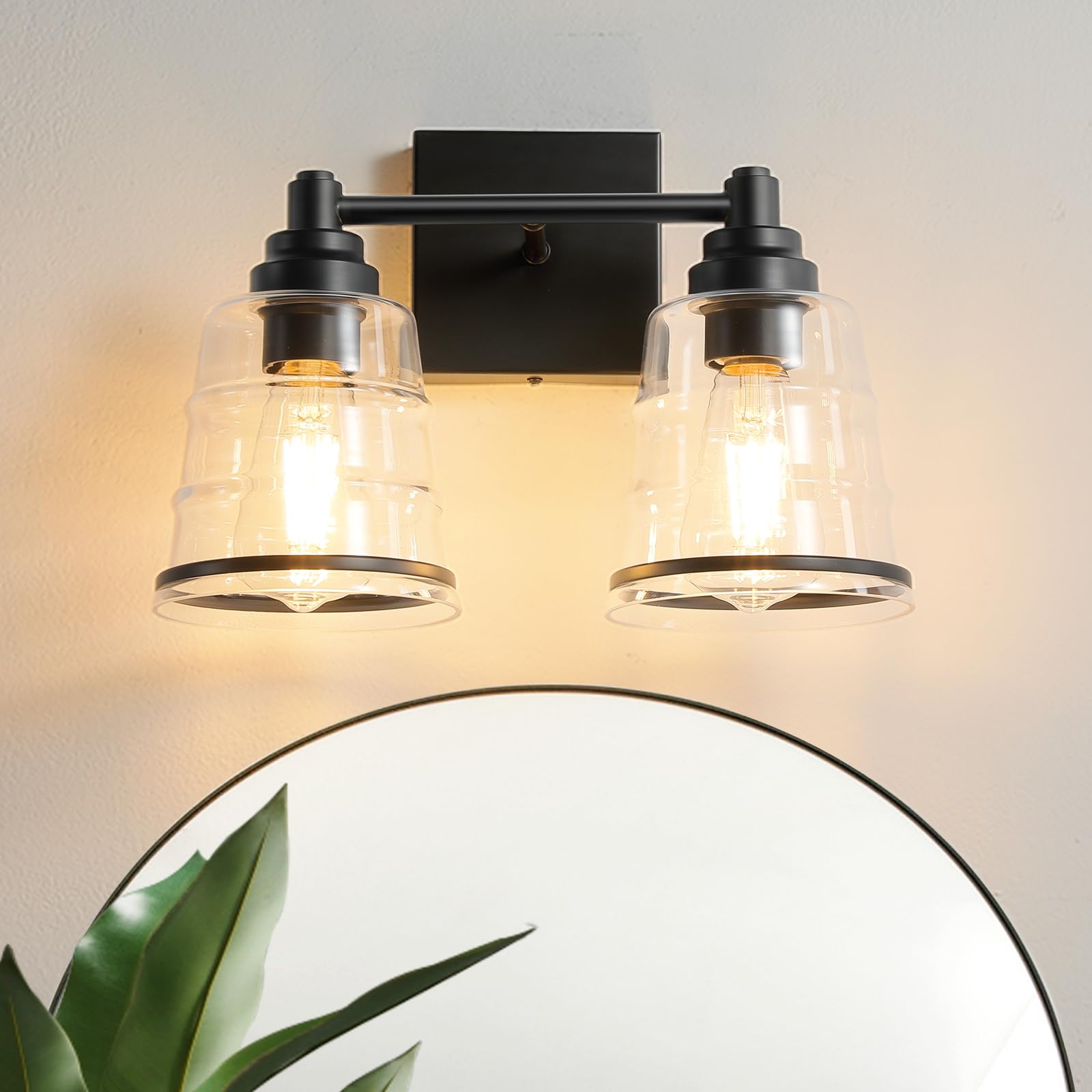 Photo 1 of Faziyo Black Bathroom Vanity Light Fixture, 2 Light Bathroom Light Fixtures Over Mirror with Clear Glass Shade and Metal Base Wall Sconce,13.4 inch Modern Vanity Light for Bathroom (Exclude E26 Bulb)
