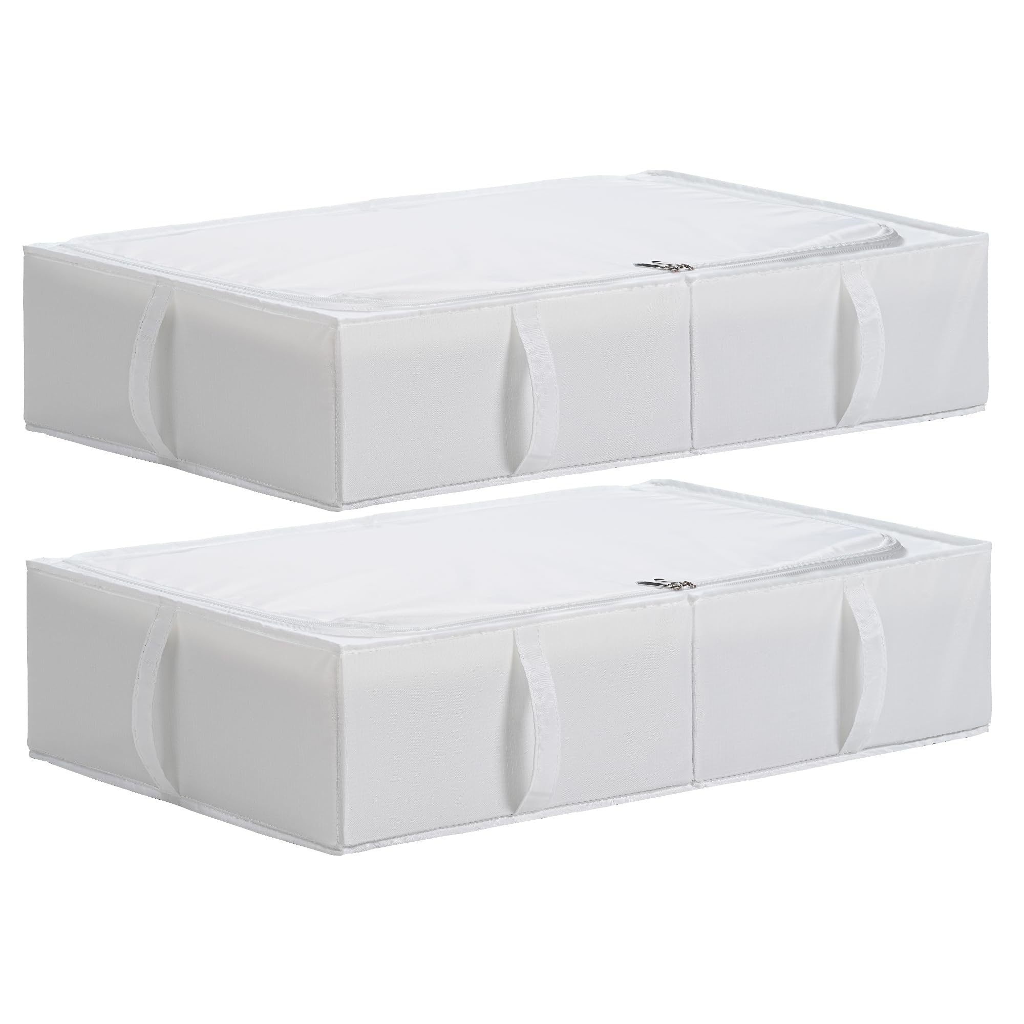TYEERS Under Bed Storage Box with Lid, Durable Fabric, Washable, Collapsible, Under Bed Storage for Clothes, Blankets, Sheets, Shoes, 70x42x18 cm, 2-Pack, White