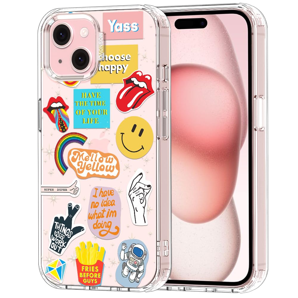 MOSNOVO Case for iPhone 15 Plus / 14 Plus [Buffertech 6.6ft Military-Grade Drop Protection] [Anti Peel Off Tech] Clear TPU Bumper Phone Case - Pop Culture — image 1