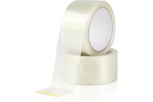 BEVTEE 2 Roll Filament Strapping Tape, 5.9 mil x 2 in x 22 yds Reinforced Packing Tape, Heavy Duty Packaging Fiberglass Shipping Tape for Moving Boxes, Waterproof, Transparent
