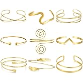 BROCC 9PCS Gold Arm Cuff Bangle Bracelets for Women Bangle Armband Coil Swirl Upper Armlet Arm Cuff Bracelets Simple Adjustable Armband Jewelry Set