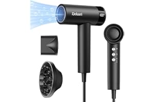 Dekuri Hair Dryer, 110,000 RPM High-Speed Fast Drying Blow Dryer, 200 Million Ionic Lightweight Hairdryer with Diffuser, Magnetic Nozzle, 4 Temps & 2 Speeds, Low Noise for Women & Men, Black