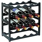 Homevany Bamboo Wine Rack, Sturdy and Durable Wine Storage Cabinet Shelf, Wine Racks Countertop for Pantry - 4 Tiers 16 Bottle Wine Rack Black
