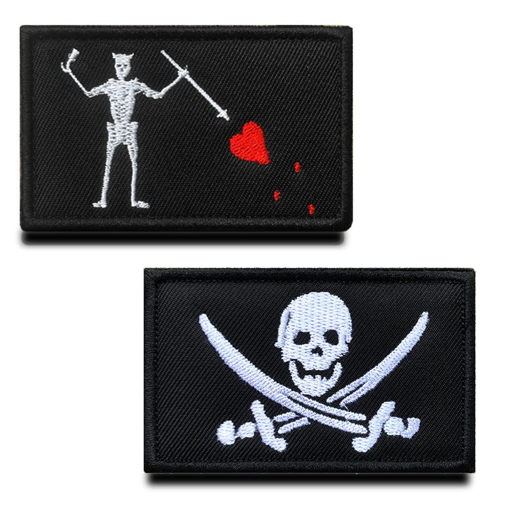 Zcketo Set of 2 PCS Pirate Captain Jack and Black Beard Pirate Embroidery Hook and Loop Tactical Badge Armband Combat Morale Emblem Applique Patch for Kids Adult Halloween Cosplay