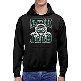 Hybrid Sports NFL - New York Jets - Stacked Banner Circle - Men's and Women's Pullover Hooded Fleece Sweatshirt - Size Medium - BLACK