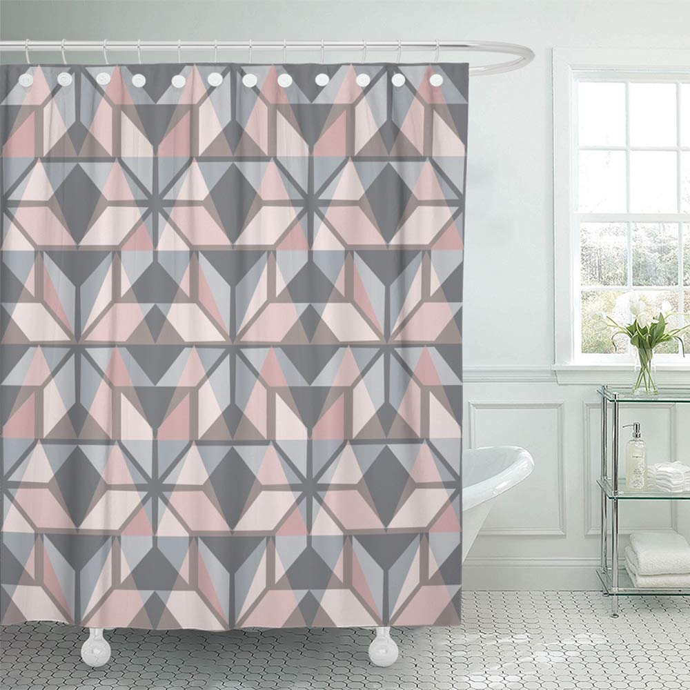 JOOCAR Design Shower Curtain, Hygge Scandinavian Pastel Pink and Grey Nordic Winter Style Abstract Celebratory, Waterproof Cloth Fabric Bathroom Decor Set with Hooks
