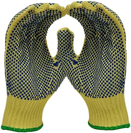 Cotton Polyester Dotted Work Gloves, String Knit, PVC Dots On Two Sides (Color : Yellow, Size : 10 Pairs M)