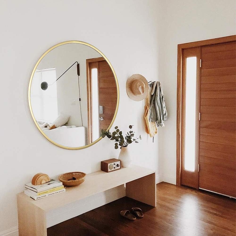 Geloo Large Gold Round Wall Mirror - 28" Circle Mirror,Modern Mirror,Accent Mirror,Room Mirrors,Vanity Mirror,Decorative Mirrors for Wall Decor, Bedroom, Bathroom, Living Room,Entryway: Furniture & Decor