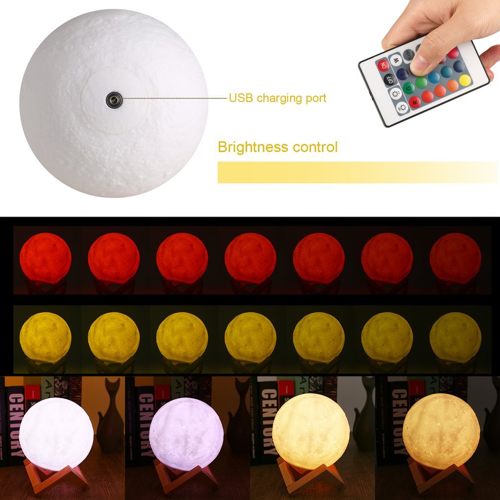 Lampe de Lune LED Rechargeable, Lampe de Chevet Télécommande et Contrôle Tactile, Veilleuse de Nuit pour Bébé Enfant, 16 Couleurs Différentes, Décoration pour Maison Chambre Cadeau pour Anniversaire, Enfant et Amoureux 12cm