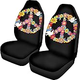 Pehede Car Seat Cover Peace Flower Front for Cars, Easy to Install Cover Set, Accessories Auto Trucks Van SUV,2 Packs