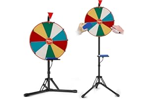 WHAUU Prize Wheel,16 Inch Spinning Wheel with Adjustable Folding Tripod Floor Stand,10 Slots,1Bracket, Dry Erase Kit - Wheel of Fortune Game for Carnival, Casino & Trade Show.