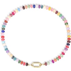 SAMYA Colorful Beaded Necklace for Women, 18" Short Beaded Choker Necklace | 8x5mm Polished Beads, Rainbow Chakra-Inspired Je