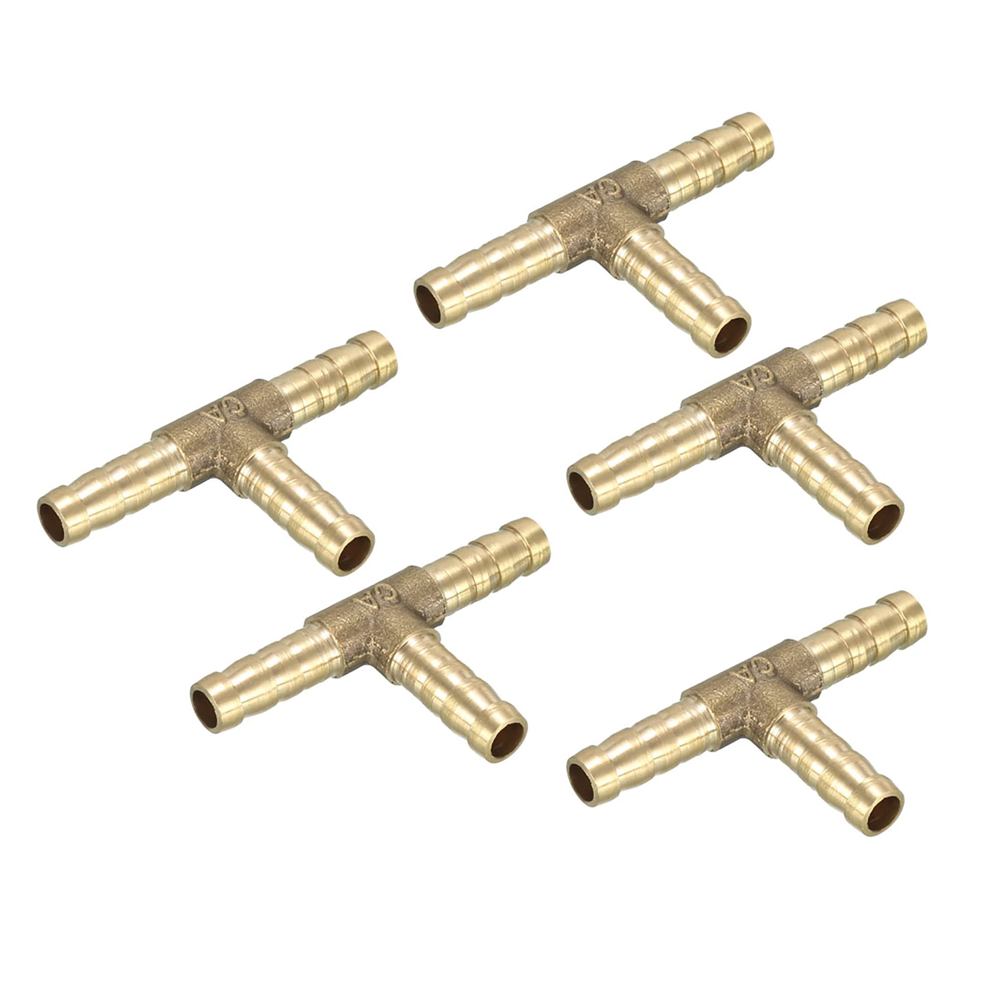 sourcing map 5pcs 1/4" 6mm Hose ID Brass Barb Hose Fitting Tee T 3 Way Connector