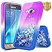 Galaxy Luna Case, Express 3, Galaxy Amp 2 w/ [Tempered Glass Screen Protector], NageBee Glitter Quicksand Liquid Flowing Shiny Sparkle Bling Cute Case for Samsung Galaxy J1 2016 (J120) -Purple/Blue